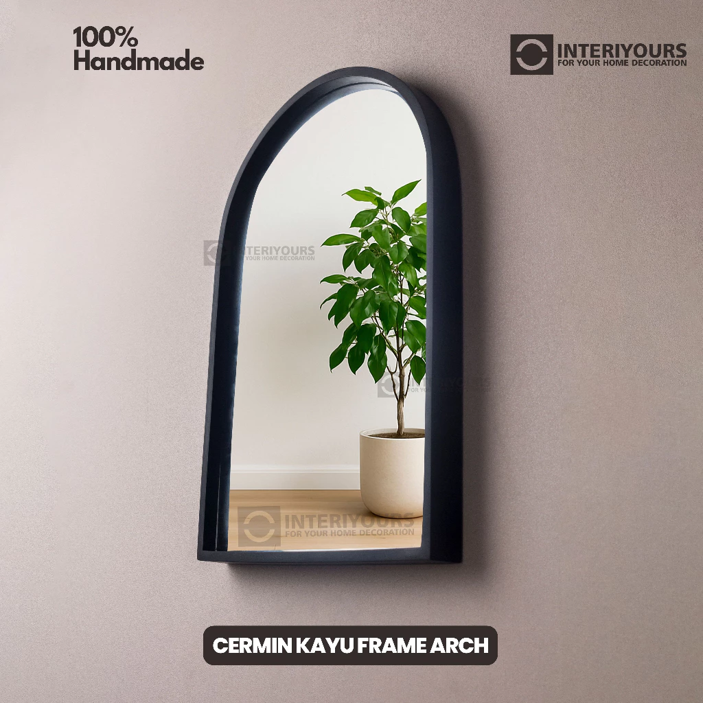 Cermin Dinding Frame Kayu Bulat Aesthetic (3)